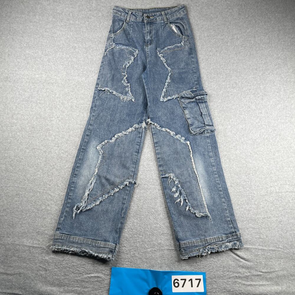 Youth Girls Denim Star Patch Denim Jeans Size Small Casual Stretch Cargo Pocket